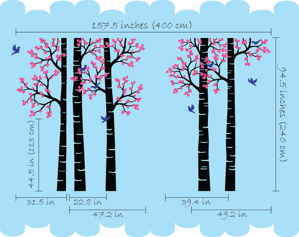 Brown Birch Tree Birds Vinyl Sticker Nursery Wall Decal