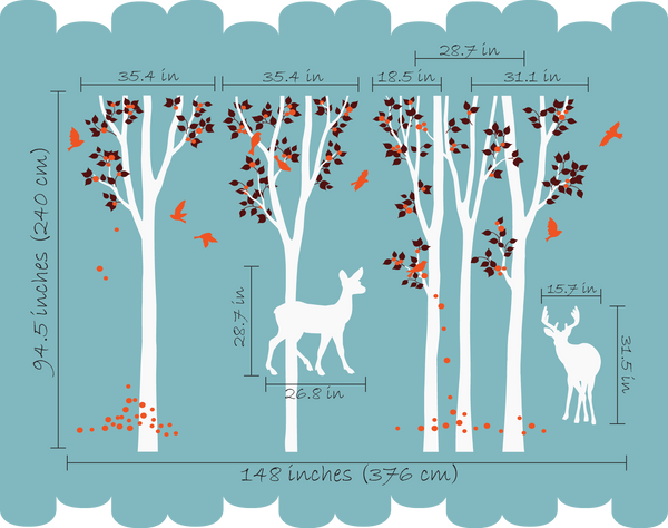 Large Brown Trees Birds Vinyl Sticker Wall Decal