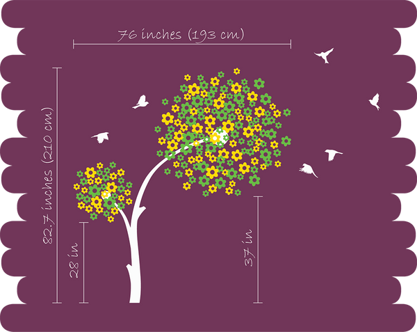 White & Pink Blossoms Tree Birds Wall Sticker Vinyl Decal Décor