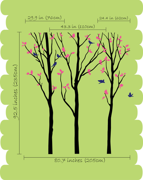 Large Burgundy Tree Birds Wall Sticker Vinyl Decal Nursery Baby Kids Decor