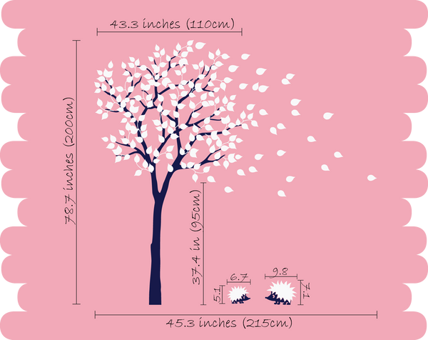 Black Tree Leaves & Hedgehog Nursery Wall Sticker Vinyl Decal Art Decor