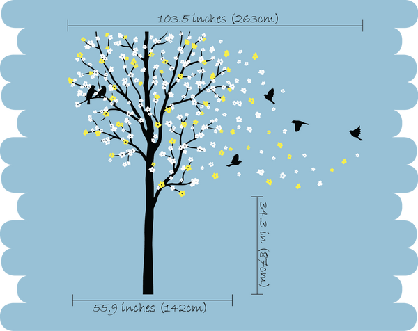 Burgundy Tree with blossoms & birds Nursery Wall Decal Vinyl Art Decor