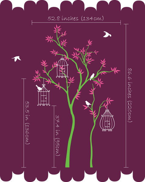 Trees with birds & birdcages Wall Sticker Vinyl Decal Art Décor