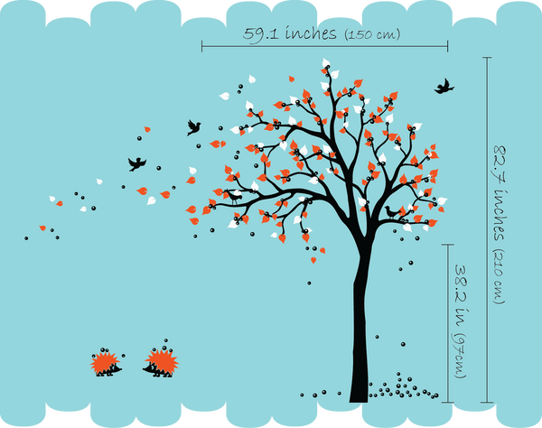 White Tree Birds & Hedgehogs Nursery Wall Sticker Vinyl Decal Decor