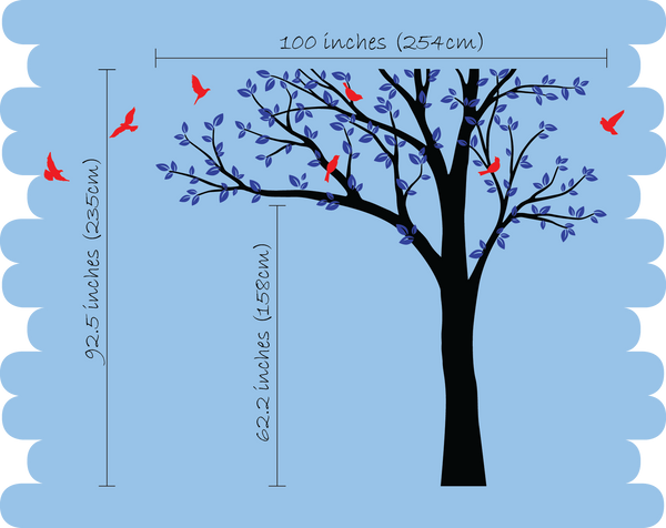 Large Tree Wall Sticker with birds, bird frames Nursery Wall Decal Décor