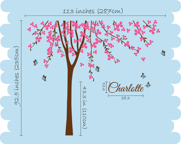 Large Blossoms Tree Butterflies Nursery Wall Sticker Vinyl Decal Décor