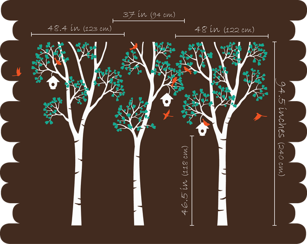 Large Birch Trees with Birds & Birdhouses Nursery Wall Decal Décor