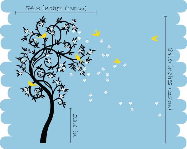 Designed Blossoms Tree with Leaves & Birds Nursery Wall Decal Art Décor