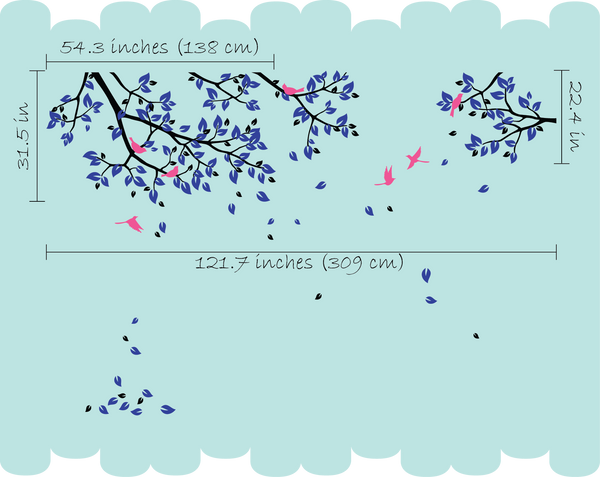 Brown Tree Branches with leaves & Birds Wall Sticker Vinyl Decal Décor