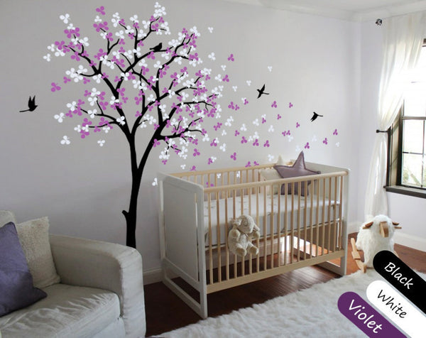 Blossom Black Tree Birds Wall Stickers Vinyl Decal Nursery Baby Kids Decor