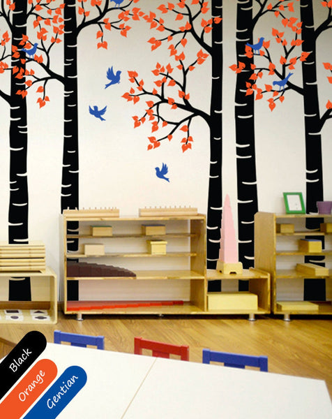 Large Black Birch Tree Birds Wall sticker Vinyl Decal Decor