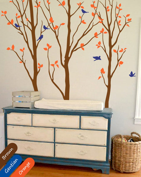 Large Brown Tree Birds & LeavesWall Sticker Vinyl Decal Art Decor