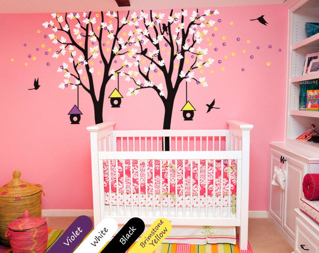 Large Black Trees birds & birdcages Nursery Wall Decal Décor
