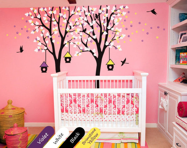 Large Black Trees birds & birdcages Nursery Wall Decal Décor