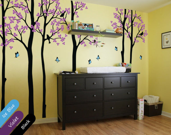 Large Black Tree Blossom Birds Wall Sticker Vinyl Wall Decal Décor