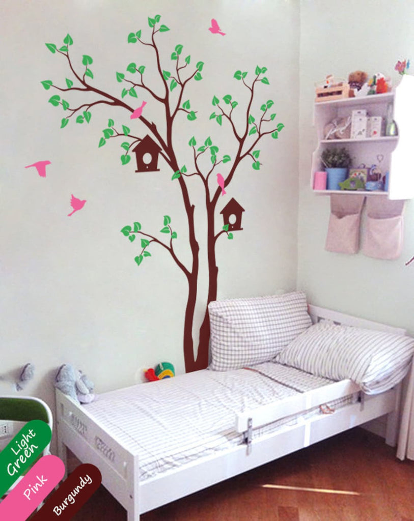 Burgundy Tree Birds House Wall Sticker Vinyl Decal Art Décor