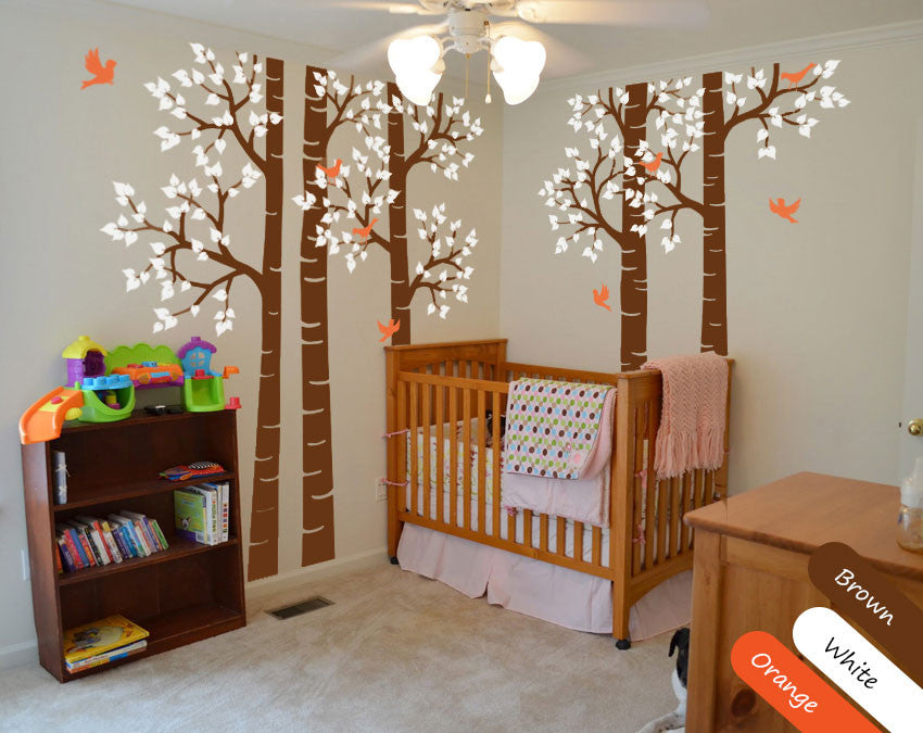 Brown Birch Tree Birds Vinyl Sticker