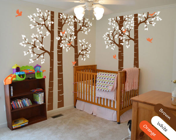 Brown Birch Tree Birds Vinyl Sticker