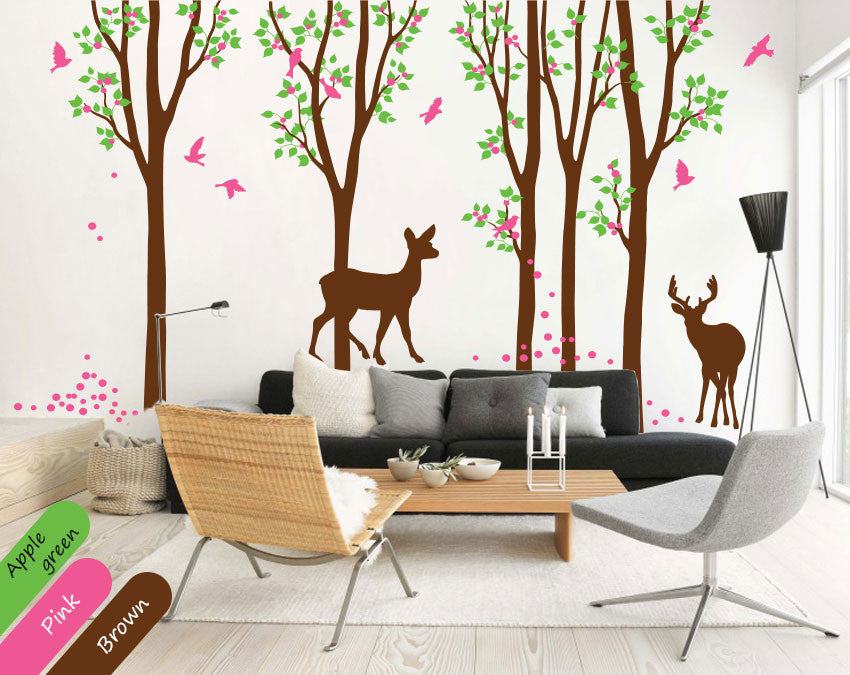 Brown Trees Birds & Deer Vinyl Sticker