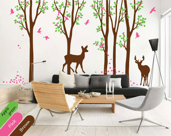 Brown Trees Birds & Deer Vinyl Sticker