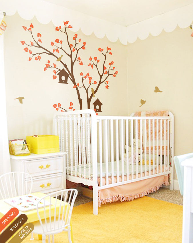 Brown Tree Birds House Nursery Wall Sticker