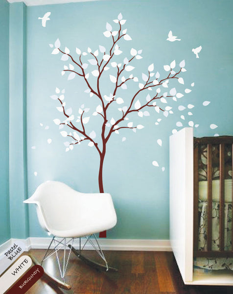 Burgundy Tree with leaves & Birds Nursery Wall Sticker