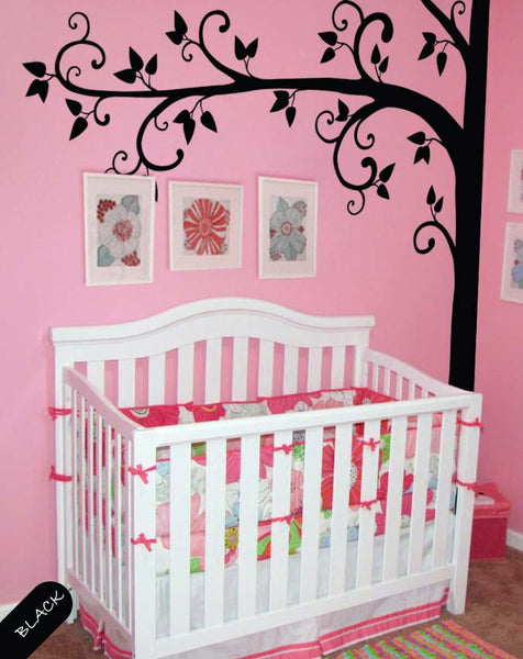 Corner Black Tree with Leaves Nursery Wall Sticker