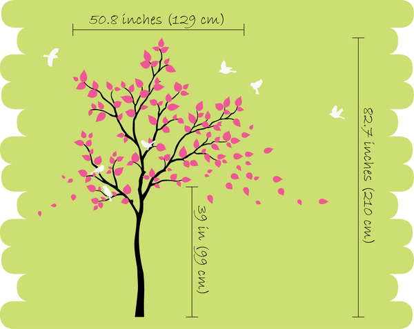 Brown Tree Birds and Leaves Wall Sticker Vinyl Decal Art Decor