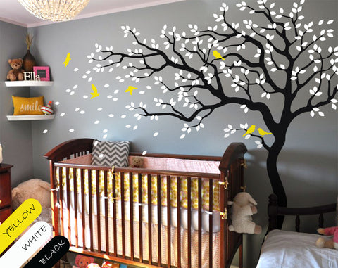 Tree with Large Branches, Leaves & Birds Nursery Wall Decal Décor