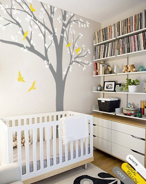 Grey Tree Birds Wall Decal Mural Stickers Nursery Art Decor