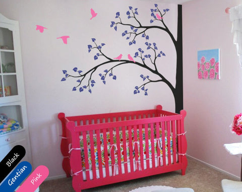 Vinyl Wall Decals Tree Wall Decal for Nursery-corner Top Tree Branch-white  Tree Decals Wall Mural Large Decal DK268 