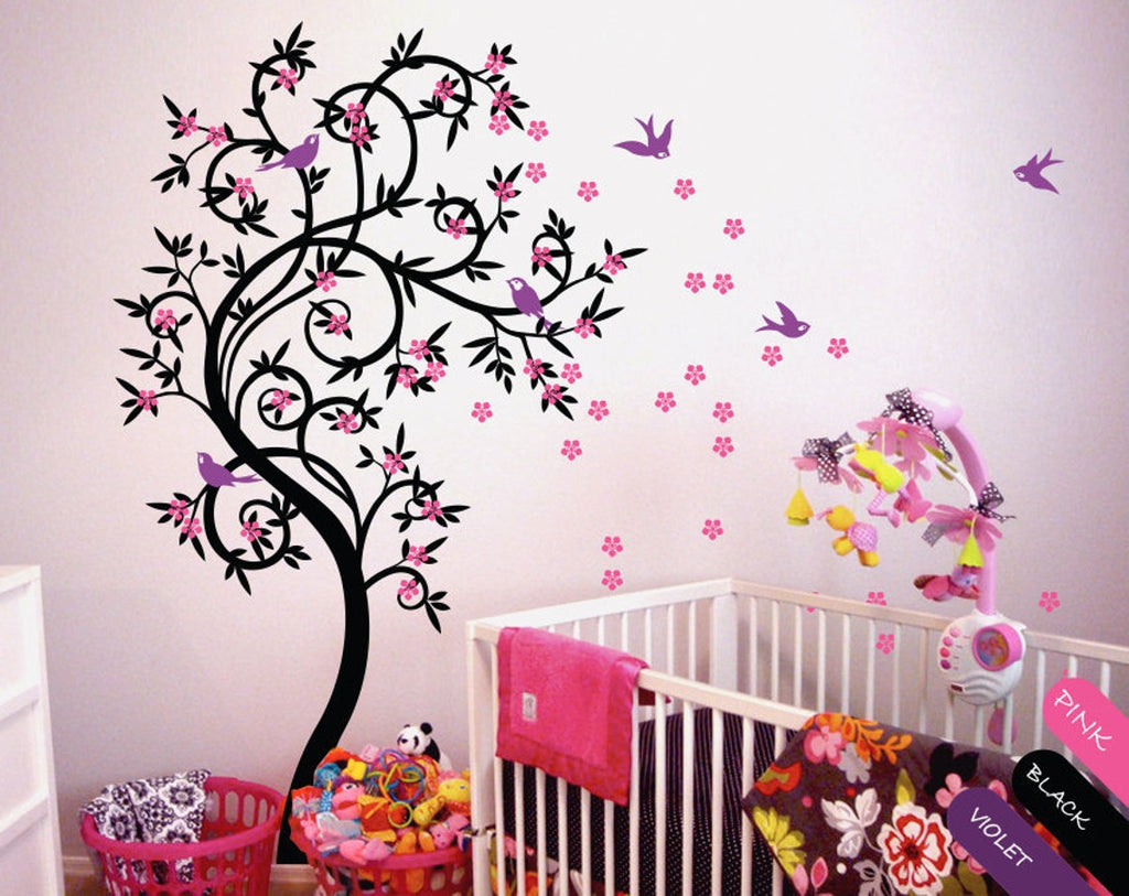 Nursery Wall Decals Stickers Large Corner Tree with Custom Name