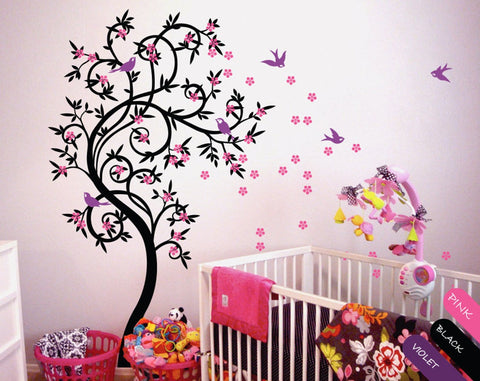 Designed Blossoms Tree with Leaves & Birds Nursery Wall Decal Art Décor