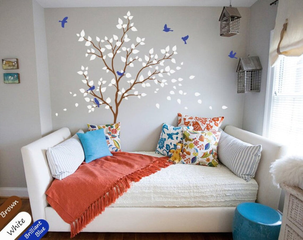 Brown Tree Birds and Leaves Wall Sticker Vinyl Decal Art Decor