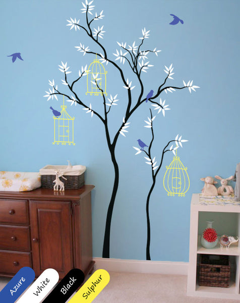 Black Trees with birds & birdcages Wall Sticker