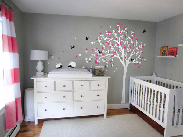 White Tree Birds & Hedgehogs Nursery Wall Sticker