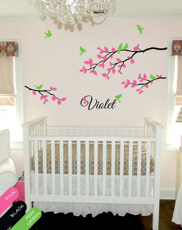 Tree Branches with leaves & Birds Nursery Wall Sticker Vinyl Decal Décor