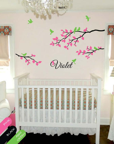 Tree Branches with leaves & Birds Nursery Wall Sticker