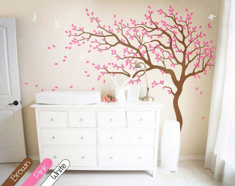 Brown Tree with Large Branches & Birds Wall Sticker