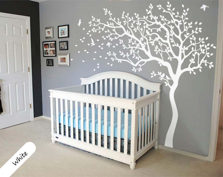 White Tree Wall Decal with Large Branches & Birds Wall Sticker