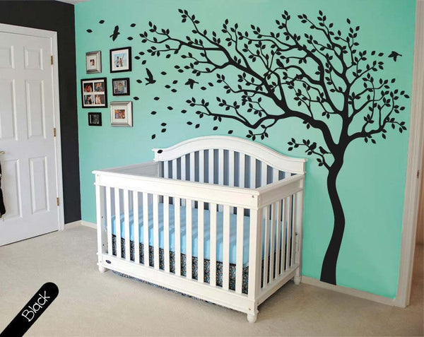Complete Black Tree with Large Branches & Birds Wall Sticker