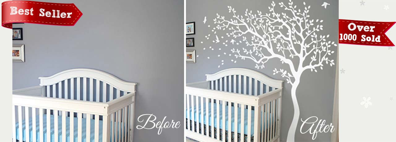 White Tree Wall Decal in the Wind